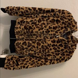 Cheetah fluffy teddy jacket with hood